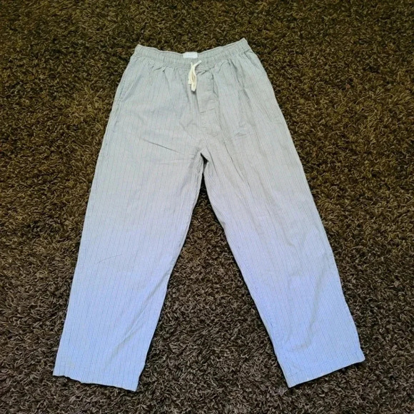 Mens Cotton Stretch Sleep Lounge Pants Striped Gra - Picture 1 of 6